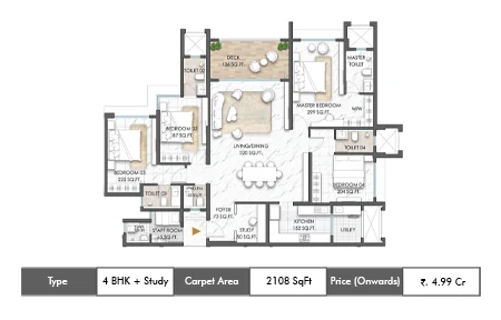 4 BHK + Study 2108 SqFt
